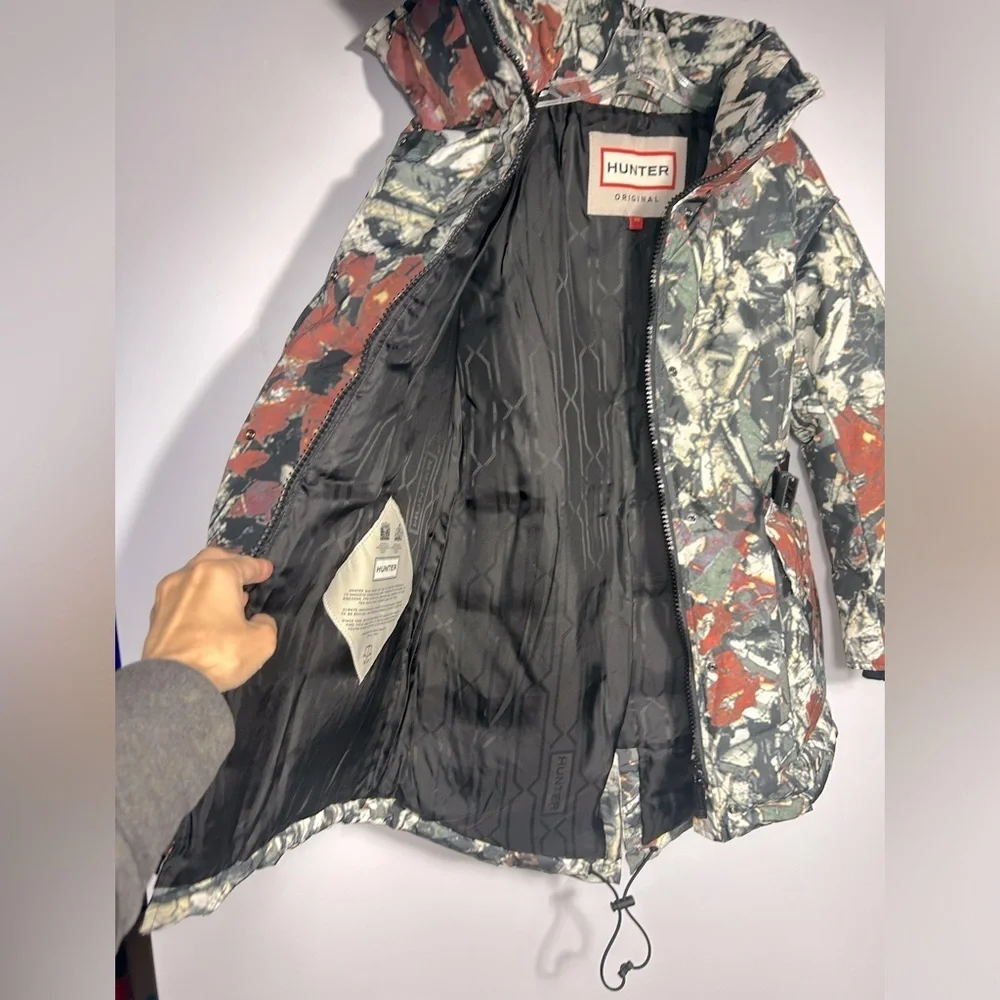 Hunter POPPY IRON/GREEN MARBLE Puffer Jacket Size XS